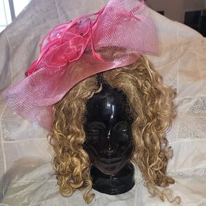 Pink Decorative Women's Fascinator Hat with Floral Accents